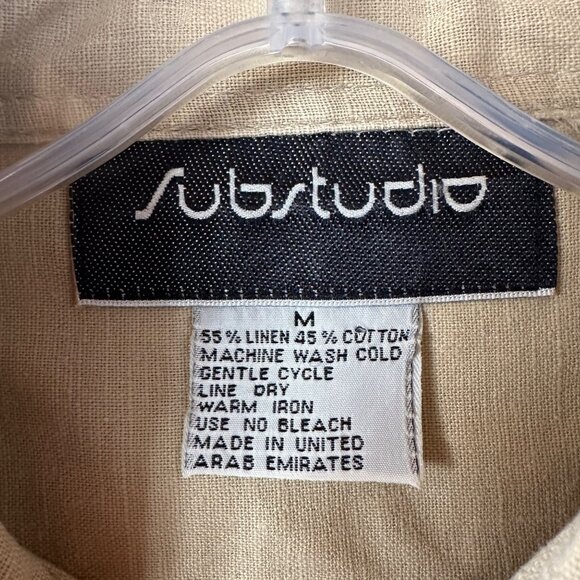 Substudio Linen Blend Button Up Shirt Medium Long Sleeve Beige UAB Beach Desert - Picture 6 of 6